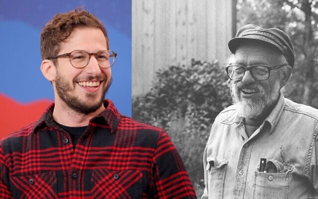 Jewish actor and comedian Andy Samberg, left, portrays World War II photographer David E. Scherman, right in the biographical film "Lee." (Images courtesy of Rich Polk via Getty Images for IMDb and Wikimedia via JTA) Jewish actor and comedian Andy Samberg, left, portrays World War II photographer David E. Scherman, right in the biographical film "Lee." (Images courtesy of Rich Polk via Getty Images for IMDb and Wikimedia via JTA)
