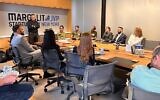 Erel Margalit, owner of Jerusalem Venture Partners, holds a meeting of hi-tech entrepreneurs in New York, September 21, 2023. (Tal Schneider/Times of Israel)