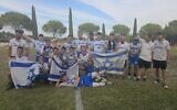 The Israeli under-17 flag football team poses for photo after winning first place in European championship on Sunday, September 3, 2023. (Courtesy)