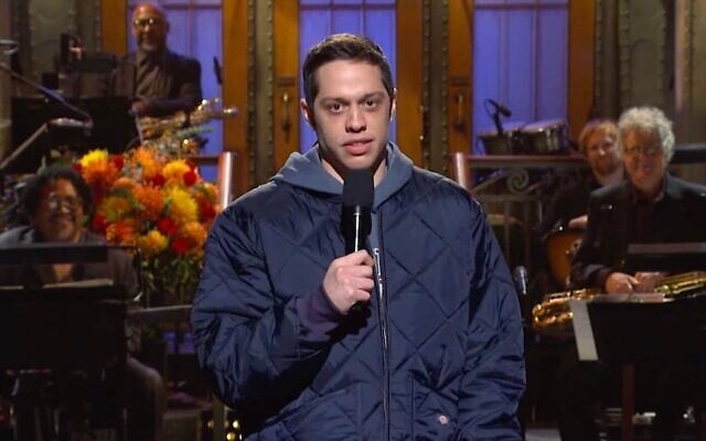Pete Davidson speaks about the Israel-Hamas war during an episode of 'Saturday Night Live,' October 14, 2023. (NBCUniversal via JTA) Pete Davidson speaks about the Israel-Hamas war during an episode of 'Saturday Night Live,' October 14, 2023. (NBCUniversal via JTA)