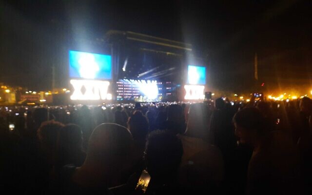 Bruno Mars performs in Tel Aviv on October 4, 2023. (Amy Spiro/Times of Israel)