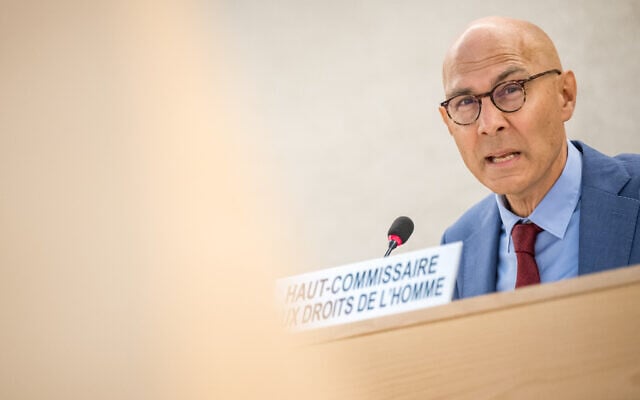 UN High Commissioner for Human Rights Volker Turk delivers a speech at the opening of the 54th UN Human Rights Council in Geneva, on September 11, 2023. (Fabrice COFFRINI / AFP) UN High Commissioner for Human Rights Volker Turk delivers a speech at the opening of the 54th UN Human Rights Council in Geneva, on September 11, 2023. (Fabrice COFFRINI / AFP)