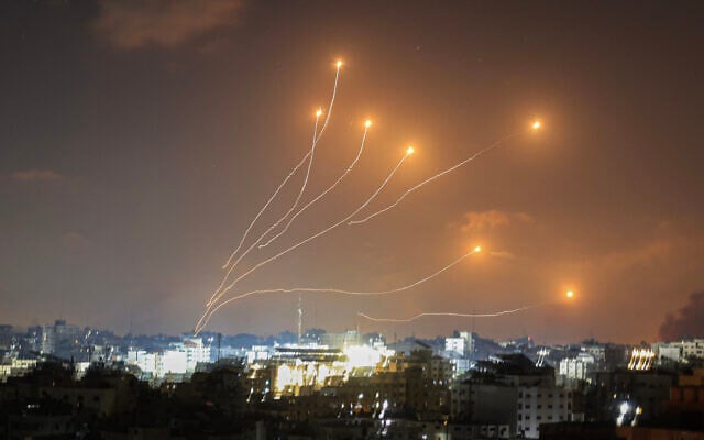 Israel's Iron Dome air defense system intercepts rockets launched from Gaza on October 11, 2023. (Mahmud HAMS/AFP) Israel's Iron Dome air defense system intercepts rockets launched from Gaza on October 11, 2023. (Mahmud HAMS/AFP)