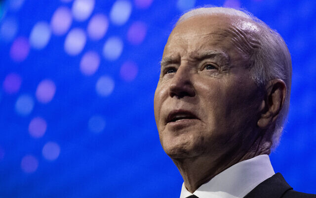 US President Joe Biden speaks during the Human Rights Campaign National Dinner at the Washington Convention Center in Washington, on October 14, 2023. (Andrew Caballero-Reynolds/AFP) US President Joe Biden speaks during the Human Rights Campaign National Dinner at the Washington Convention Center in Washington, on October 14, 2023. (Andrew Caballero-Reynolds/AFP)