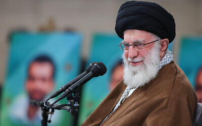 A handout picture provided by the office of Iran's Supreme Leader Ayatollah Ali Khamenei on October 17, 2023, shows him speaking during a meeting in the capital Tehran. (KHAMENEI.IR / AFP)