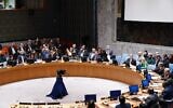 Members of the Security Council vote on a resolution regarding the situation in Israel and Gaza at a Security Council meeting at the United Nations on October 18, 2023, in New York. (Bryan R. Smith / AFP)