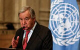 UN Secretary-General Antonio Guterres speaks during a press conference with Egypt's Foreign Minister (not pictured) following their meeting in Cairo on October 19, 2023. (Khaled Desouki/AFP)