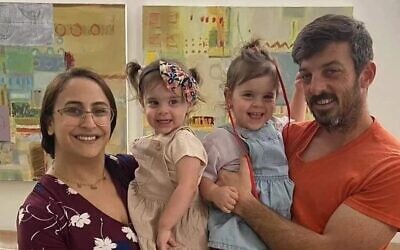 Sharon Aloni Cunio, 34, her husband David Cunio, 34, and their twin daughters, Yuli and Emma, 3, were abducted from Kibbutz Nir Oz on October 7, 2023. Sharon, Yuli and Emma were released on November 27, 2023.  (Courtesy)