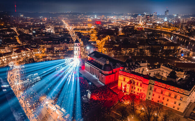 A view of an opening event for the Vilnius 700th anniversary events in the Lithuanian capital, January 25, 2023. (Gabriel Khiterer via JTA)
