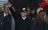 Colombia's President Gustavo Petro waves at his supporters at Bolivar square after a march to support his proposed reforms, in Bogota, Colombia, September 27, 2023. (Fernando Vergara/AP)