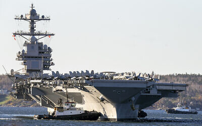 File: The USS Gerald R. Ford, one of the world's largest aircraft carriers, arrives in Halifax on October 28, 2022. (Andrew Vaughan/The Canadian Press via AP)