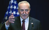 US Senate Majority Leader Chuck Schumer, D-NY speaks during a news conference after meeting with Chinese President Xi Jinping and Chinese officials, at the US Embassy in Beijing, Oct. 9, 2023. (AP/Andy Wong, File)