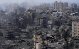 Destruction from Israeli aerial bombardment in Gaza City, October 11, 2023. (AP Photo/Adel Hana)