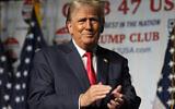 Republican presidential candidate former US president Donald Trump gestures after speaking Wednesday, Oct. 11, 2023, at Palm Beach County Convention Center in West Palm Beach, Fla. (AP Photo/Rebecca Blackwell)