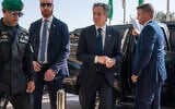 US Secretary of State Antony Blinken, center right, returns to his hotel in Riyadh, Saudi Arabia, after meeting with Saudi Crown Prince Mohammed bin Salman, October 15, 2023. (Jacquelyn Martin/AP)