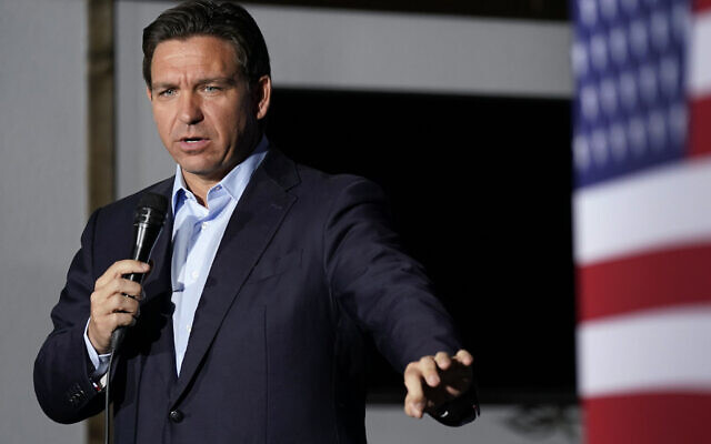 Republican US presidential candidate Florida Governor Ron DeSantis speaks during a meet and greet, October 14, 2023, in Creston, Iowa. (AP Photo/Charlie Neibergall, File) Republican US presidential candidate Florida Governor Ron DeSantis speaks during a meet and greet, October 14, 2023, in Creston, Iowa. (AP Photo/Charlie Neibergall, File)