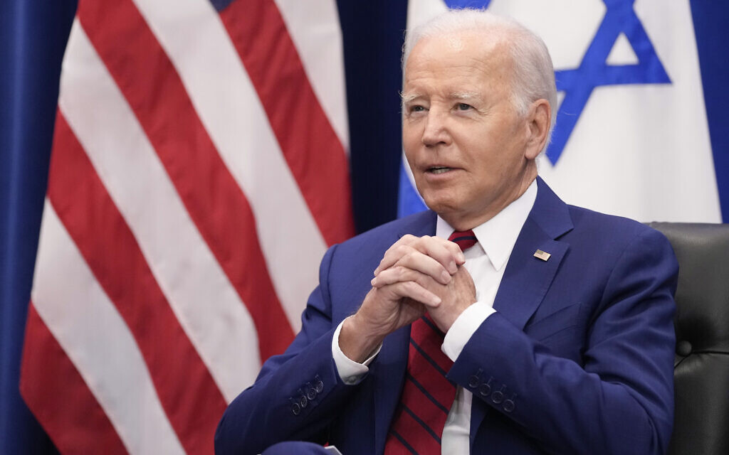 US President Joe Biden listens as he meets with Prime Minister Benjamin Netanyahu (unseen) in New York, September 20, 2023. (Susan Walsh/AP) US President Joe Biden listens as he meets with Prime Minister Benjamin Netanyahu (unseen) in New York, September 20, 2023. (Susan Walsh/AP)