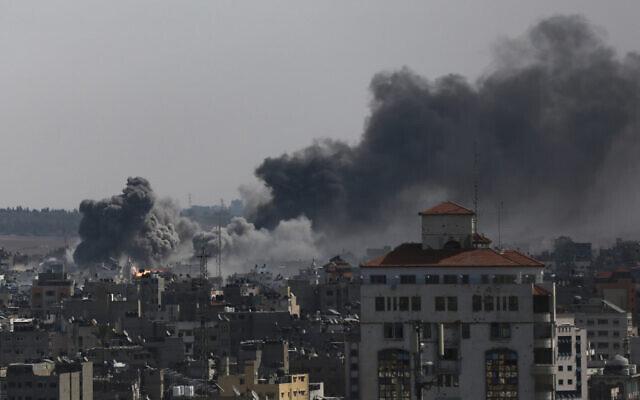 Smoke rises following Israeli airstrikes on Gaza City, Saturday, Oct. 21, 2023. (AP Photo/Abed Khaled) Smoke rises following Israeli airstrikes on Gaza City, Saturday, Oct. 21, 2023. (AP Photo/Abed Khaled)