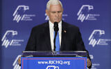 Former Vice President Mike Pence speaks at an annual leadership meeting of the Republican Jewish Coalition, Saturday, Oct. 28, 2023, in Las Vegas. Pence is dropping his bid for the Republican presidential nomination, ending his campaign for the White House. (AP/John Locher)