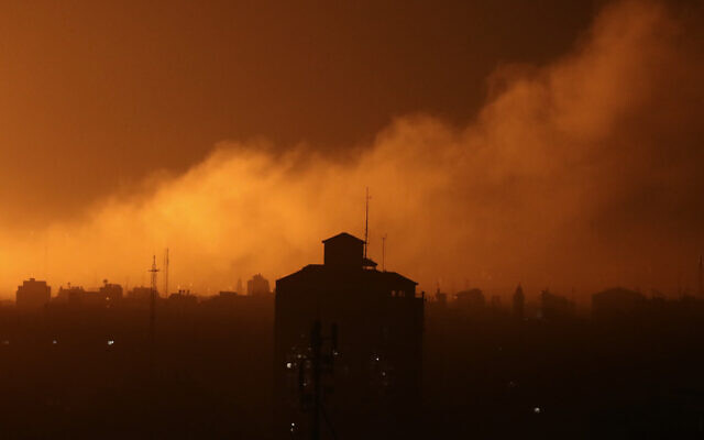Fire and smoke rise following Israeli airstrikes in northern Gaza Strip, October 30, 2023. (AP Photo/Abed Khaled)
