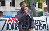 Cornell University Prof. Russell Rickford, who praised the Hamas atrocities of October 7, 2023, as 'exhilarating,' speaks at a pro-Palestinian, anti-Israel rally on October 15, 2023, at the Ithaca Commons. (Screenshot from The Cornell Daily Sun, used in accordance with Clause 27a of the Copyright Law)