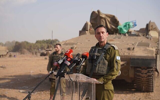 IDF Chief of Staff Lt. Gen. Herzi Halevi at a briefing on October 24, 2023. (Emanuel Fabian/ Times of Israel) IDF Chief of Staff Lt. Gen. Herzi Halevi at a briefing on October 24, 2023. (Emanuel Fabian/ Times of Israel)