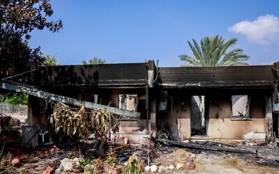 Scenes of destruction in Kibbutz Kfar Aza, near the Gaza border, October 10, 2023. (Chaim Goldberg/Flash90)