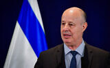 File: National Security Adviser Tzachi Hanegbi speaks to reporters at the Israel Defense Forces' Tel Aviv headquarters, October 14, 2023. (Avshalom Sassoni/Flash 90)