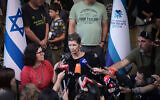 Freed Israeli hostage Yocheved Lifshitz speaks to press at Ichilov hospital in Tel Aviv on October 24, 2023 (Photo by Avshalom Sassoni/Flash90)