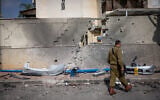 The scene where a rocket fired from the Gaza Strip hit and caused damage in the southern Israeli city of Sderot, October 24, 2023. (Photo by Yonatan Sindel/Flash90)