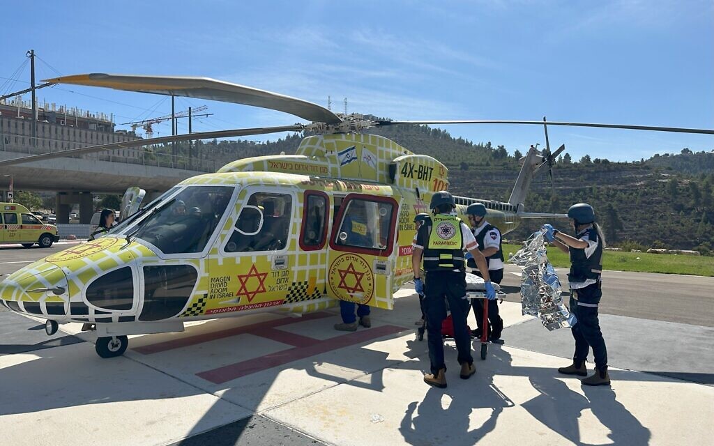 Magen David Adom air ambulances evacuate injured from Hamas's October 7, 2023 terror attack, that killed some  1,200 Israelis and injured over 3,000. (Courtesy)