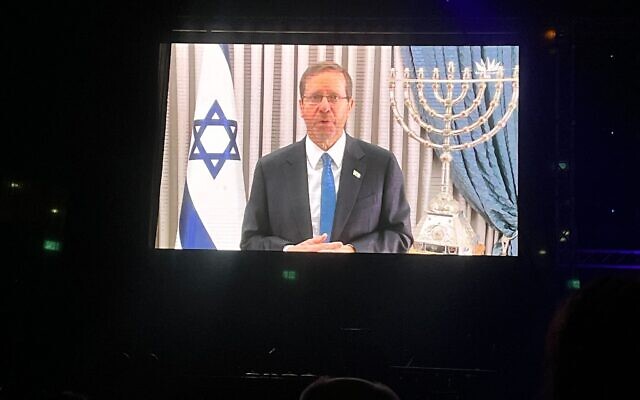 President Isaac Herzog addresses a gathering of the International Christian Embassy Jerusalem in the capital on October 3, 2023. (Lazar Berman/Times of Israel) President Isaac Herzog addresses a gathering of the International Christian Embassy Jerusalem in the capital on October 3, 2023. (Lazar Berman/Times of Israel)