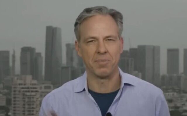 Screen capture from video of CNN anchor Jake Tapper broadcasting from Tel Aviv, October 29, 2023. (X. Used in accordance with Clause 27a of the Copyright Law) Screen capture from video of CNN anchor Jake Tapper broadcasting from Tel Aviv, October 29, 2023. (X. Used in accordance with Clause 27a of the Copyright Law)