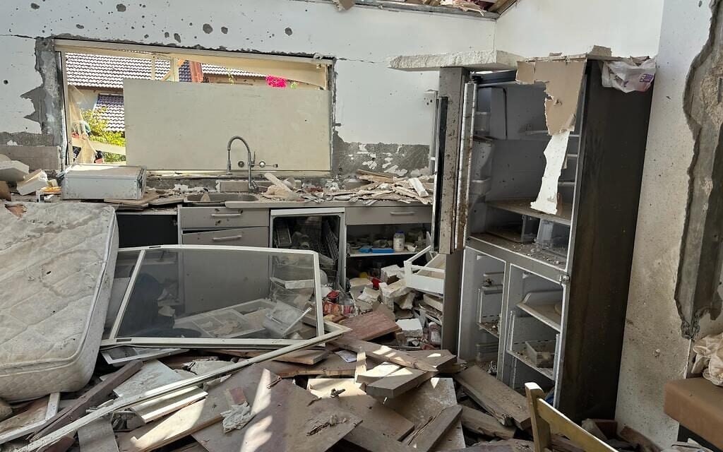 The remains of Kibbutz Be'eri, destroyed by Hamas attack on October 7, photographed on October 20, 2023 (Carrie Keller-Lynn/The Times of Israel)