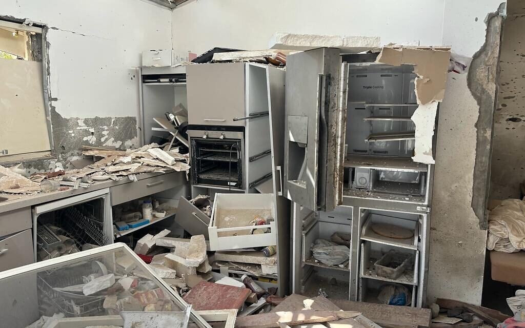 The remains of Kibbutz Be'eri, destroyed by Hamas attack on October 7, photographed on October 20, 2023 (Carrie Keller-Lynn/The Times of Israel)