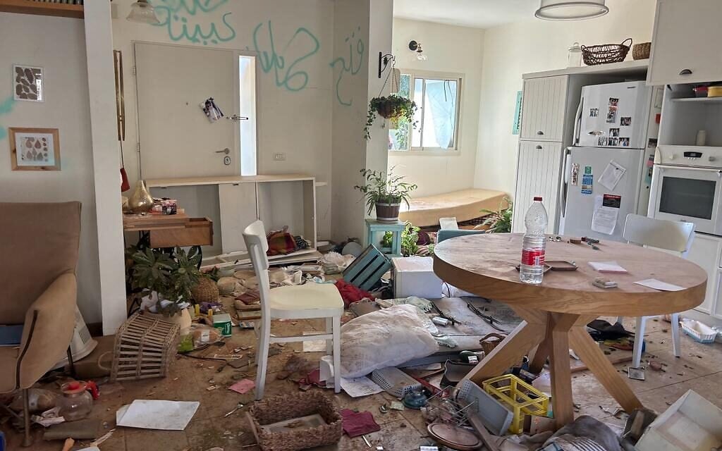 The remains of a home at Kibbutz Be'eri, destroyed by Hamas attack on October 7, seen on October 20, 2023. (Carrie Keller-Lynn/The Times of Israel)