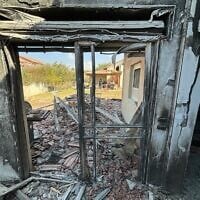 The remains of a Kibbutz Be'eri home destroyed by Hamas attackers on October 7, photographed on October 20, 2023 (Carrie Keller-Lynn/The Times of Israel)
