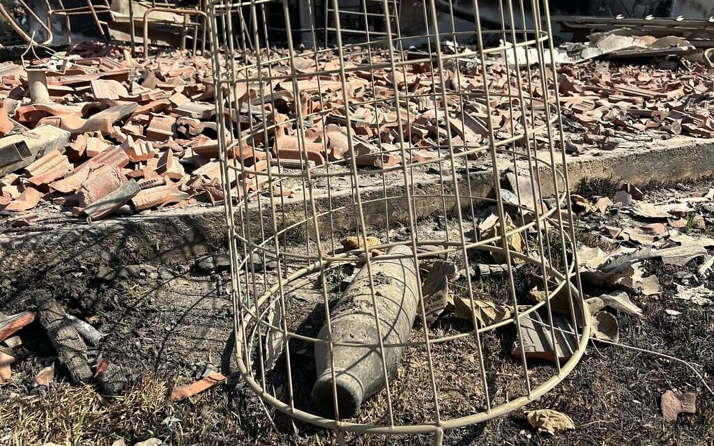 The remains of Kibbutz Be'eri, destroyed by Hamas attack on October 7, photographed on October 20, 2023 (Carrie Keller-Lynn/The Times of Israel)