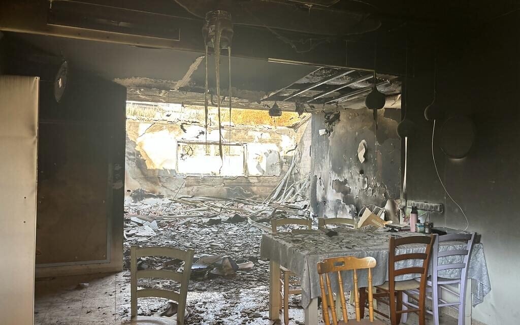 The remains of Kibbutz Be'eri, destroyed by Hamas attack on October 7, photographed on October 20, 2023 (Carrie Keller-Lynn/The Times of Israel)