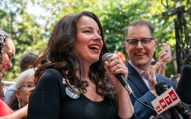 Fran Drescher speaks along with Manhattan Borough President Mark Levine at a SAG-AFTRA rally in New York City, Aug. 1, 2023. (Lev Radin/Pacific Press/LightRocket via Getty Images via JTA) Fran Drescher speaks along with Manhattan Borough President Mark Levine at a SAG-AFTRA rally in New York City, Aug. 1, 2023. (Lev Radin/Pacific Press/LightRocket via Getty Images via JTA)