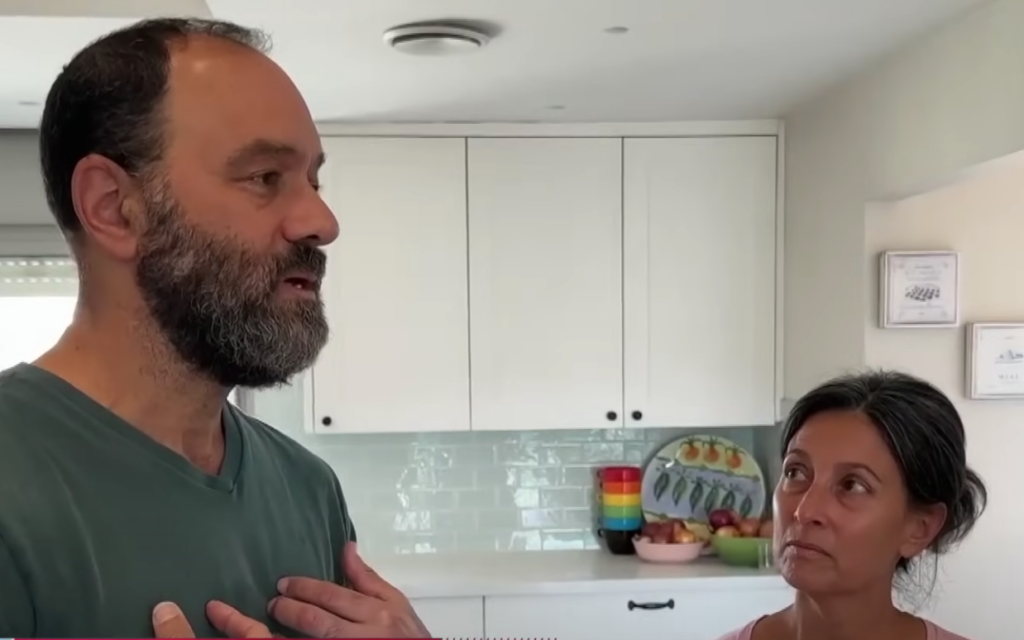 Jon Polin and Rachel Goldberg, parents of Hersh Goldberg-Polin, a Hamas hostage since October 7, speaking to Chris Cuomo in their Jerusalem home (Courtesy YouTube screen shot) Jon Polin and Rachel Goldberg, parents of Hersh Goldberg-Polin, a Hamas hostage since October 7, speaking to Chris Cuomo in their Jerusalem home (Courtesy YouTube screen shot)