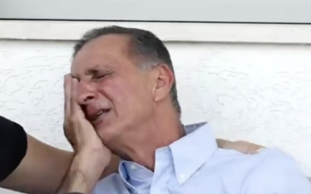 Yaakov Argamani, whose daughter Noa was kidnapped to Gaza by Hamas terrorists, is interviewed by Channel 12 news, October 8, 2023 (Screen grab used in accordance with Clause 27a of the Copyright Law)