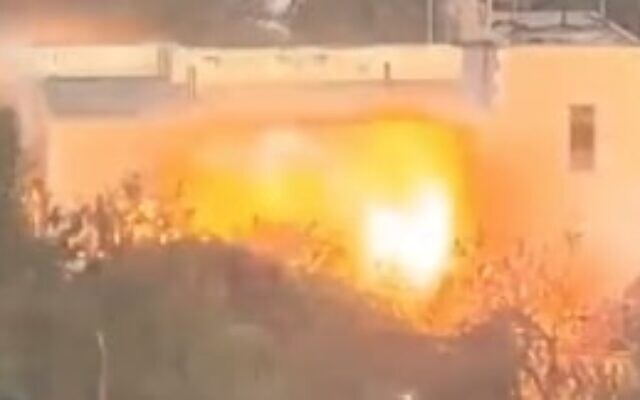 This Israel Defense Forces demolishes a home owned by Hamas official Saleh al-Arouri, in the town of 'Arura, near Ramallah on October 31, 2023. (Screen capture/X) This Israel Defense Forces demolishes a home owned by Hamas official Saleh al-Arouri, in the town of 'Arura, near Ramallah on October 31, 2023. (Screen capture/X)