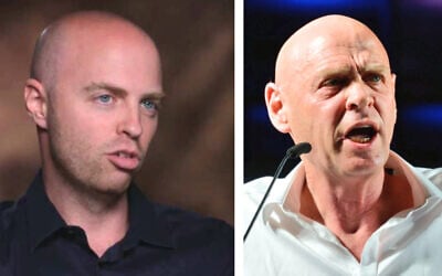 Haaretz journalist Amir Tibon (left) and his father, retired IDF general Noam Tibon. (screenshot/ Flash90)