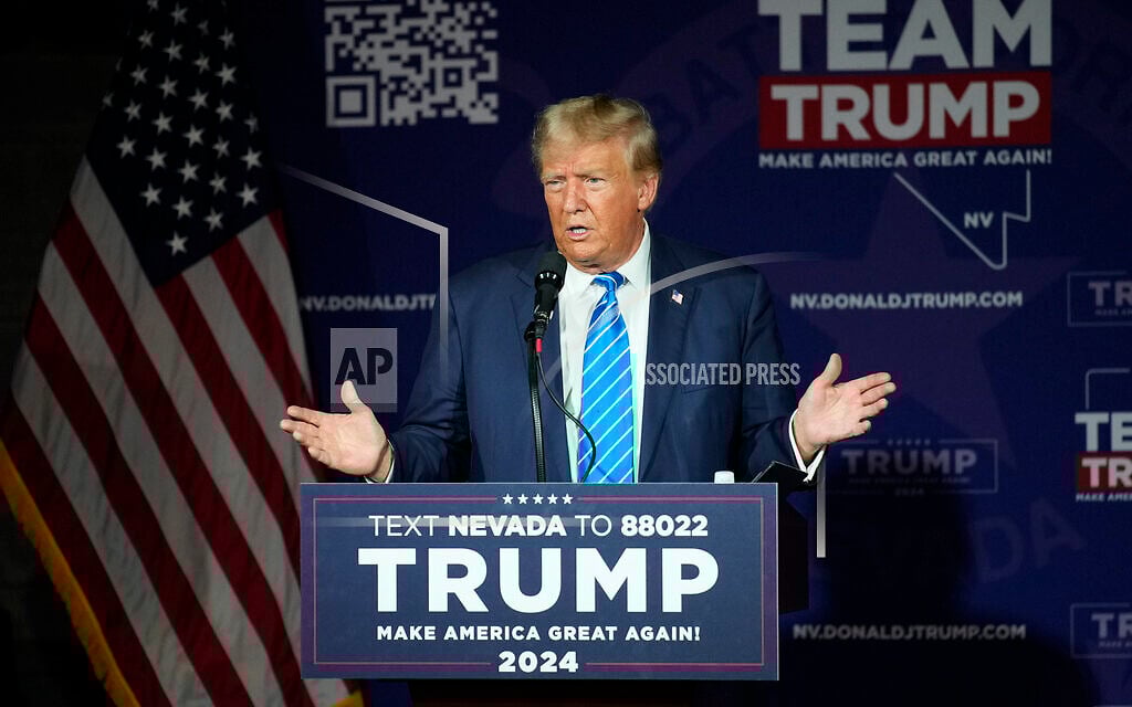 Republican presidential candidate and former President Donald Trump speaks at a campaign event, Saturday, Oct. 28, 2023, in Las Vegas. (AP Photo/John Locher) Republican presidential candidate and former President Donald Trump speaks at a campaign event, Saturday, Oct. 28, 2023, in Las Vegas. (AP Photo/John Locher)