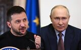 A composite image of Ukrainian President Volodymyr Zelenskly (left) and Russian President Vladimir Putin, both seen in October 2023. (AFP)