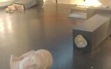 Damage seen to statues inside the Israel Museum in Jerusalem on October 5, 2023. (Israel Museum)