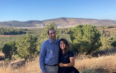 Jacob Kaplan-Lipkin and his fiancee Shira pose before Rosh Hashanah 2023 at Kibbutz Hannaton in the Jezreel Valley of Israel. (Courtesy Kaplan-Lipkin via JTA)