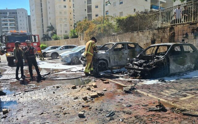 Damage from a rocket impact in Ashkelon, October 13, 2023. (Courtesy: fire and rescue services)