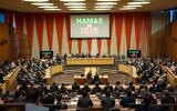 Israeli envoy to the UN Gilad Erdan holds an event for the families of Israelis held hostage in Gaza by the Hamas terror group, October 13, 2023. (Antony Hatuel)